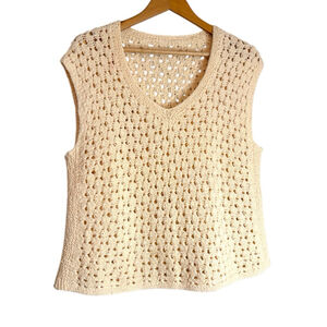 Handmade Crocheted Knit Vest Boho Y2K Cotton Pale Yellow
